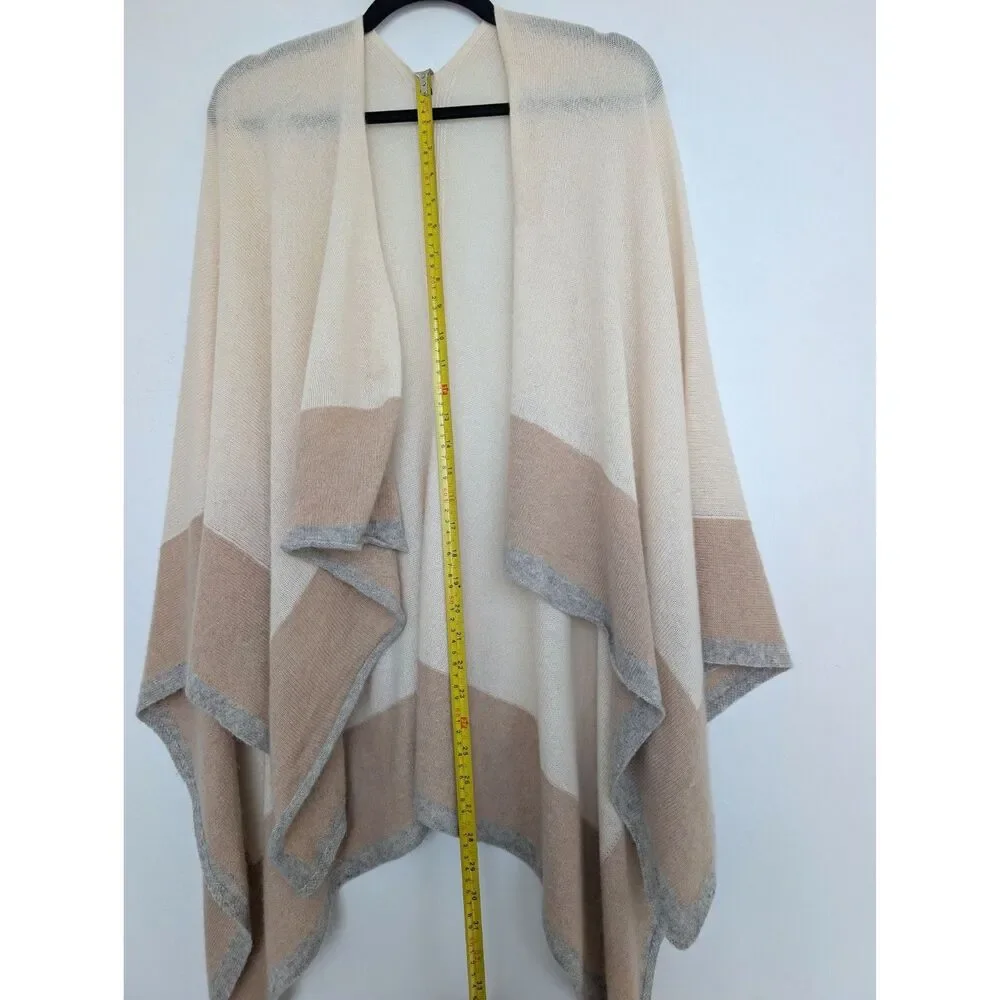 J. McLaughlin Cashmere Colorblock Poncho Shawl Wrap Kimono Cardigan One Size - Picture 3 of 16